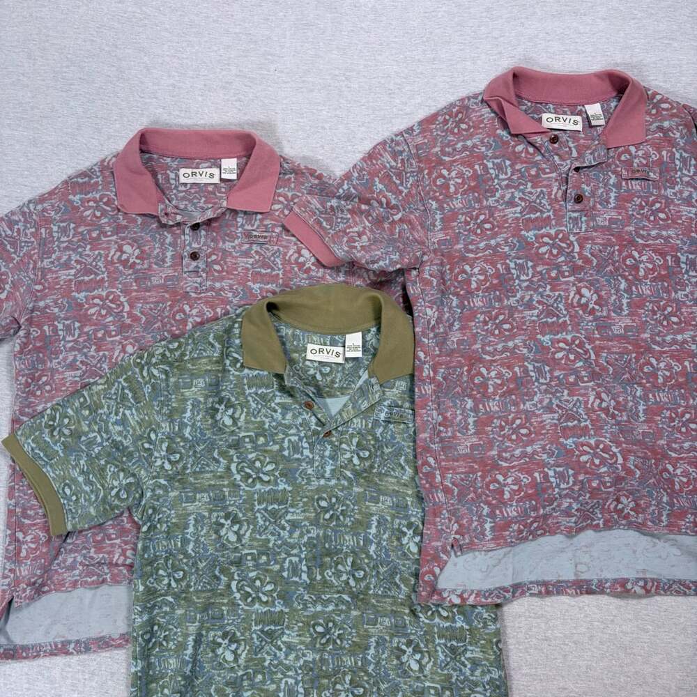 Orvis Polo Shirt all size Large Lot Of 3 Floral Allover Tropical Short Sleeve